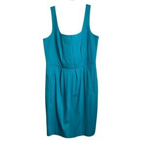Calvin Klein Turquoise Sleeveless Pleated Cotton Short Mini Dress Women's 8